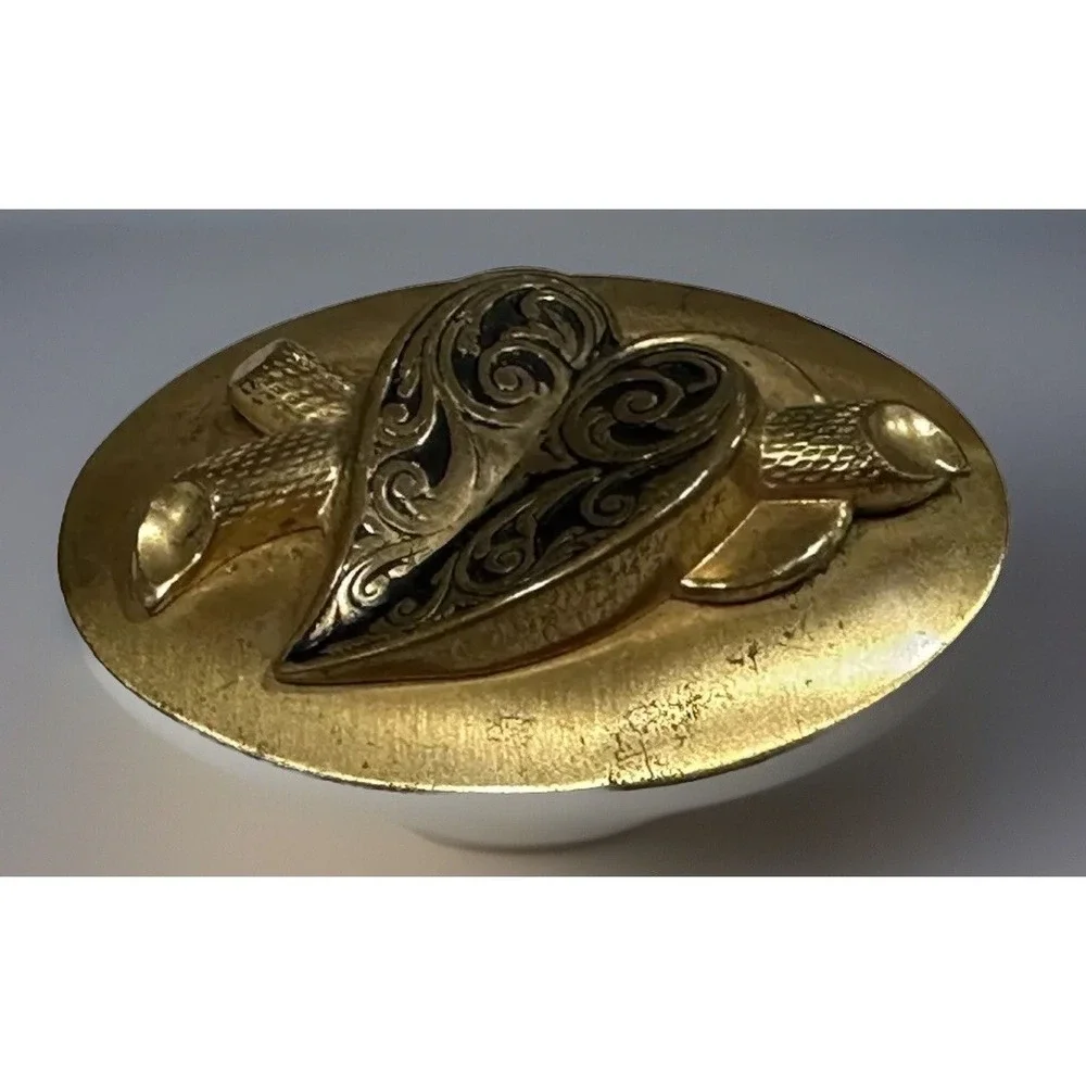 Vintage Victorian Revival Heart Brooch Gold Tone Dimensional